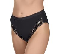 La Marquise 3 Pair Pack Ladies High Leg Briefs Knickers Lace Comfort Cotton (14, Black)
