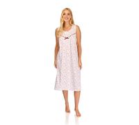 La Marquise Women’s Sleeveless Floral Nightdress in Cotton Rich Jersey with Lace Trim (Rose Pink, S/M)