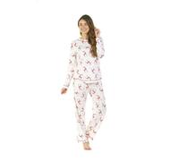 La Marquise Womens Jersey Knit Pyjamas Ladies Pyjama PJ Nightwear Set Ivory Reindeer Size 16/18