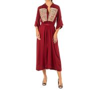 La Martina Womens dress with wide 3/4 sleeves mandarin style collar LWDG30 - Burgundy Cotton - Size X-Large