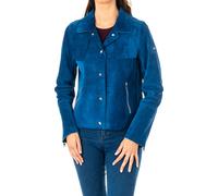 La Martina Womens long-sleeved leather jacket with lapel collar JWL002 - Blue Fur - Size Large