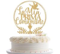La Mia Prima Comumione Cake Topper, Italian First Communion Decorations, God Bless, Religious Wedding Baptism Christening Baby Shower Birthday Party Decorations Gold Glitter