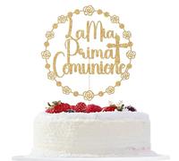 La Mia Prima Comunione Cake Topper, Italian First Communion Decorations, Christian Baptism Cake Topper, Religious Wedding Christening Baptism Baby Shower Birthday Party Decorations Gold Glitter