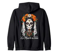 La Muerte Es Vida - Elegant Día de los Muertos Catrina Zip Hoodie