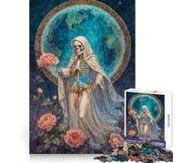 La Niña Blanca, Santa Muerte in White Robe with Roses 1000 Pieces Jigsaws Adults Puzzles Gifts Sharp Thinking Cozy Fun Fun Activity Game Night (38x26cm)