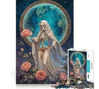 La Niña Blanca, Santa Muerte in White Robe with Roses Jigsaw Puzzle 1000 Piece for Adults Focus Boost Real Thick Family Play Night Play (50x75cm)