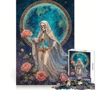 La Niña Blanca, Santa Muerte in White Robe with Roses Jigsaw Puzzle 1000 Piece for Adults Focus Boost Real Thick Family Play Night Play (50x75cm)