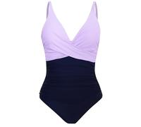 LA ORCHID Women's Swimsuit, One-Piece, Tankini, High Waist, V-Neck, Tummy Control, Push Up, Purple with Dark Blue, Size 18