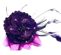 La Peach Fashions Beautiful Elegant Sequin Flower Fascinator With Feathers Lovely Design Wedding Party Ascot races Feather Clip Carnival Dress Up Beautiful Colours (Purple)