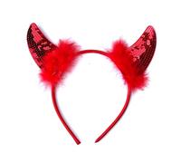 La Peach Fashions Devil Horn Alice Band Perfect For Halloween Party Head Band With Sequine And Matching Red Feathers