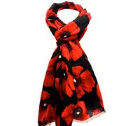 La Peach Fashions Gorgeous Large Size Poppy Print Scarf/Poppy Scarf Perfect For Remembrance Day Lovely Colours Size 90 cm x 180 cm (Rdblack)