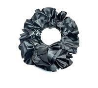LA PEACH FASHIONS Ladies Satin Scrunchie With Double Ruffle Hair Tie In Lovely Colours Regular Size 10 cm (Black)
