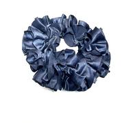 LA PEACH FASHIONS Ladies Satin Scrunchie With Double Ruffle Hair Tie In Lovely Colours Regular Size 10 cm (Navy)