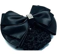 La Peach Fashions Latest Ladies Gorgeous Black Satin Double Layered Bow Barrette Clip Black Mesh Snood With Diamante Quality Product (Black)