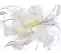 La Peach Fashions Lovely Large Looped Net And Feather Matching Fascinator Any Party Occasion Fascinator On A Clear Comb Size 15 cm (Ivory)
