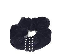 La Peach Fashions Lovely Soft Feel Velvet Scrunchie With Crystal Diamante (Black)