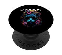 La Plata Maryland Cat Wearing Sunglasses and Flowers Design PopSockets Adhesive PopGrip