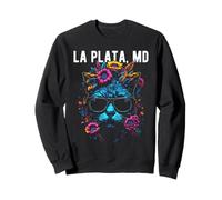 La Plata Maryland Cat Wearing Sunglasses and Flowers Design Sweatshirt