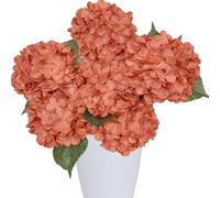 LA.PONEE 6PCS Premium Burnt Orange Hydrangea Artificial Flowers, Terracotta Fall Silk Fake Hydrangea Flowers, Rust Faux Hydrangea for Home Wedding Decor (Burnt Orange)