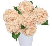 LA.PONEE 6PCS Premium Cream Hydrangea Artificial Flowers, Beige Silk Fake Hydrangea with Stems, Champagne Faux Flower for Home Wedding Bouquets Table Centerpieces Decoration