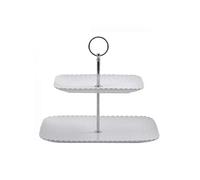 la Porcellana Momenti Rectangular Tray 2 Tiers with Handle Gift Box, Porcelain, White, 27 x 19 x 35 cm