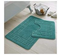 La Ritzy Bath Mat Set 2 Pc Non Slip Rubber Backing Pedestal Mat Toilet Bathroom Greek Rug (Teal)