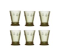 La Rochere Napoleon Bee Olive Green Tumbler Set of 6 - La Rochere Bee Glassware Sets - Fancy Glassware Drinking Glasses (10 oz)