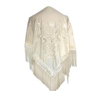 La Senorita Spanish Flamenco Dance Shawl cream white white flowers size L