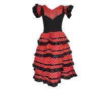 La Senorita ® Spanish Flamenco Dress/Costume - for Girls/Children - Black/Red (Size 104-110 - Length 75 cm - 5-6 Years, Multi-Colour) with Free Headband