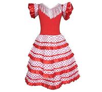 La Senorita Spanish Flamenco Dress - Girls/Kids - Red/White - Size 12-9-10 Years