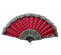 La Señorita Spanish Flamenco Fan red black dots lace Hand Fan Dress costume