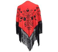 La Senorita Spanish Manton Scarf Embroidered Flamenco Cloths for Fair, Sevillana or Flamenco Dress [160 x 80 cm] Ideal Size for All Ages [Girls & Women], darkred, M