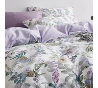 La Sheer Floral Duvet Cover Set Garden Style King 3 Pieces Bedding Set, Ultra Soft Green Leaves Botanical Flowers Pattern Lavender Reversible Farmhouse 1 Comforter Cover + 2 Pillowshams(No Comforter)