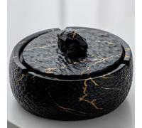 La Sheer LaSheer Ceramic Ashtray with Lid,Windproof Ashtrays for Cigarettes for Home Indoor Outdoor Office Tabletop,Weed Smoking Holder Water Transfer Marbled Ashtrays Cool Decor - Marble Black