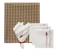 La Tavola & Oliva Textile Set 4 Napkins + 1 Tablecloth Brown/Burgundy