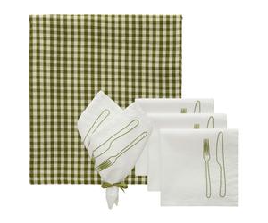 La Tavola & Oliva Textile Set 4 Napkins + 1 Tablecloth Olive/Green