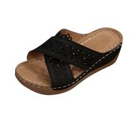 La Trainer Women's Shoes, Women's Sandals, Retro Hollow Strap, Thick Sole, Wedge Sandals for Outdoor Clothing, Beach Holiday, Comfortable, Lightweight Leisure Slippers, Hub Shoes, Women's 36, black, 6