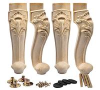 La Vane 16 inch / 40cm Wooden Furniture Legs, Set of 4 European Style Solid Wood Carving Unfinished Furniture Replacement Feet Decoration for Sofa Cabinet Wardrobe Table Loveseat