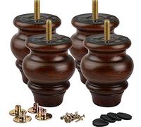 La Vane 3.5 Inch Wooden Furniture Legs, 4 Pieces Natural Wood Round Table Legs with 5/16" 8mm Bolt Pre-Drilled & Screws & Floor Protection for DIY Furniture Sofa Chair Sofa Bed Chair Walnut