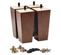 La Vane 4 inch / 10cm Solid Wood Furniture Legs Set of 4, Walnut Square Pyramid Replacement Feet for Couch Sofa Armchair - Mid-Century Modern with Pre-Drilled M8 Bolt & Metal Mounting Plates