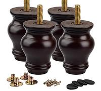 La Vane 4 inch / 10cm Wooden Furniture Legs, 4PCS Dark Walnut Soild Wood Spindle M8 Replacement Bun Feet with Pre-Drilled 5/16 Inch Bolt & Mounting Plate & Screws for Sofa Cabinet Ottoman Chair