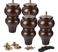 La Vane 6 inch / 15cm Wooden Furniture Legs, 4PCS Black Soild Wood Spindle Replacement Bun Feet with Pre-Drilled 5/16 Inch M8 Bolt & Mounting Plate...