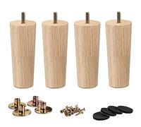 La Vane 7 inch / 18cm Solid Wood Furniture Legs - Tapered Replacement Feet with M8 Thread & Mounting Plates - Set of 4 for Sofa, Couch, Cabinet, Ottoman