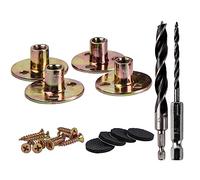 La Vane Leg Mounting Plates Kit, Furniture Attachment Hardware Fittings, Repair/Replacement Parts - 4X M8 Round Screw-in T-Nuts, 2X Drills Bits (12mm / 3mm), 12x Screws, 4X Floor Protectors