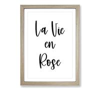 La Vie En Rose Typography Framed Print | A2 Oak Framed Wall Art | Ready to Hang | Modern Floral Picture | Living Room Bedroom Lounge Office