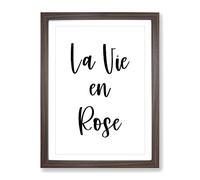 La Vie En Rose Typography Quote Framed Print | A4 Walnut Framed Wall Art | Ready to Hang | Modern Floral Picture | Living Room Bedroom Lounge Office
