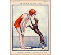 La Vie Parisienne Bathing Beauty & Greyhound Dog Poster - 30x40 cm