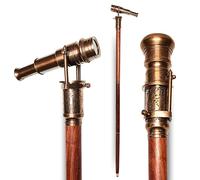 LA Villa DECORE Antique Brass Telescope Walking Cane for Collectors - Victorian Style Rosewood Steampunk Walking Stick 38 inches, Large, Brown