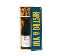 La Villette Chardonnay 750ml in Elegant Wooden Box - 'Bistro a Vin' with Stylish Metal Lid - Premium Metal Decorative Wall Sign