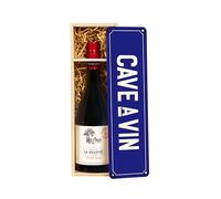 La Villette Pinot Noir 750ml in Elegant Wooden Box - 'Cave a Vin' with Metal Lid - Decorative Wall Sign